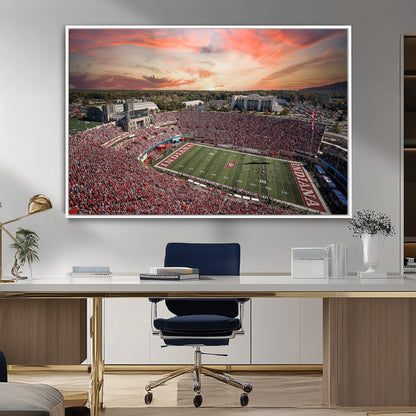 51135-MGV-CV-36X24-Indiana Hoosiers Stadium Wall Art – Panoramic Football Canvas Print with Game Day Crowd and Sunset Sky, Sports Artwork for Man