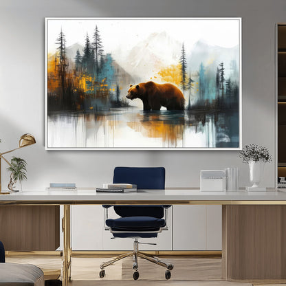 50308-MGV-CV-36X24-Bear Wilderness Wall Art – Mountain Forest Canvas Print, Rustic Cabin Decor with Wildlife Landscape, Nature Artwork for Lodge,