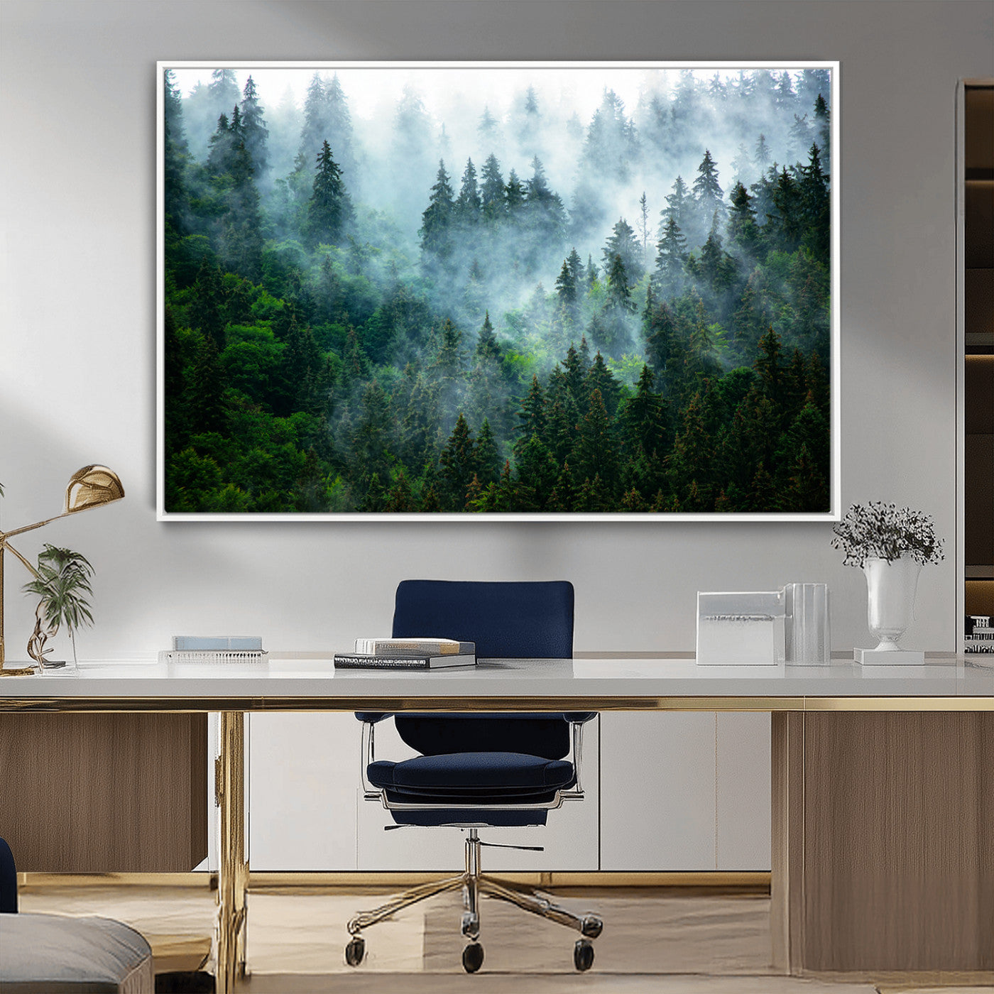 17393683-MGV-FC-36X24_White-Misty Forest Art Wall Art Canvas Print, Framed Foggy Mountain Art Art Picture Print, Scenic Wall Print Perfect Decor Artwork
