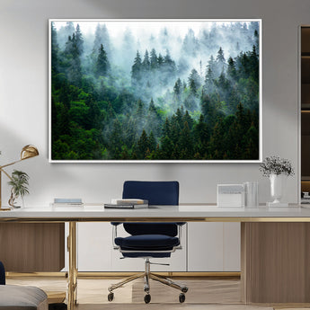 17393683-MGV-FC-36X24_White-Misty Forest Art Wall Art Canvas Print, Framed Foggy Mountain Art Art Picture Print, Scenic Wall Print Perfect Decor Artwork