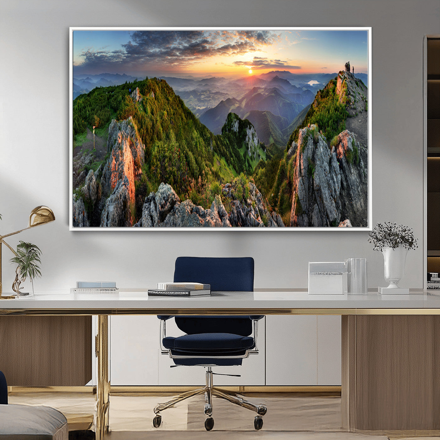 51582565-MGV-FC-36X24_White-Mountain Sunrise Panorama Wall Art – Scenic Landscape Canvas Print, Hiking Adventure Nature Photography, Large Mountain Range Wall