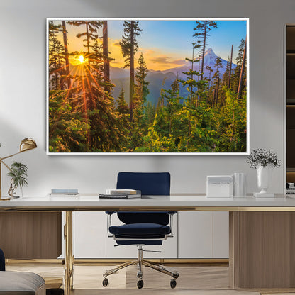 83544043-MGV-CV-36X24-Forest Sunset Wall Art Canvas Print, Framed Sunset Trees Art Picture Print, Green Pines Perfect Rustic Nature Decor Artwork