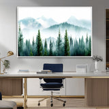 16716676-MGV-FC-36X24_White-Pine Forest Wall Art Canvas Print, Framed Misty Mountains Art Picture Print, Foggy Trees Perfect Moody Forest Decor Artwork