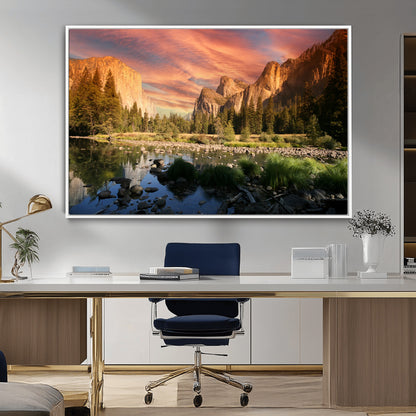 31199457-MGV-CV-36X24-Yosemite Valley Wall Art Canvas Print, Framed El Capitan Art Picture Print, Sunset Sky Perfect Vibrant Western Decor Artwork