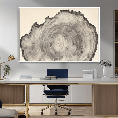 98921313-MGV-FC-36X24_White-Tree Ring Wall Art Canvas Print, Framed Wood Slice Art Picture Print, Minimalist Wood Perfect Rustic Academic Decor Artwork