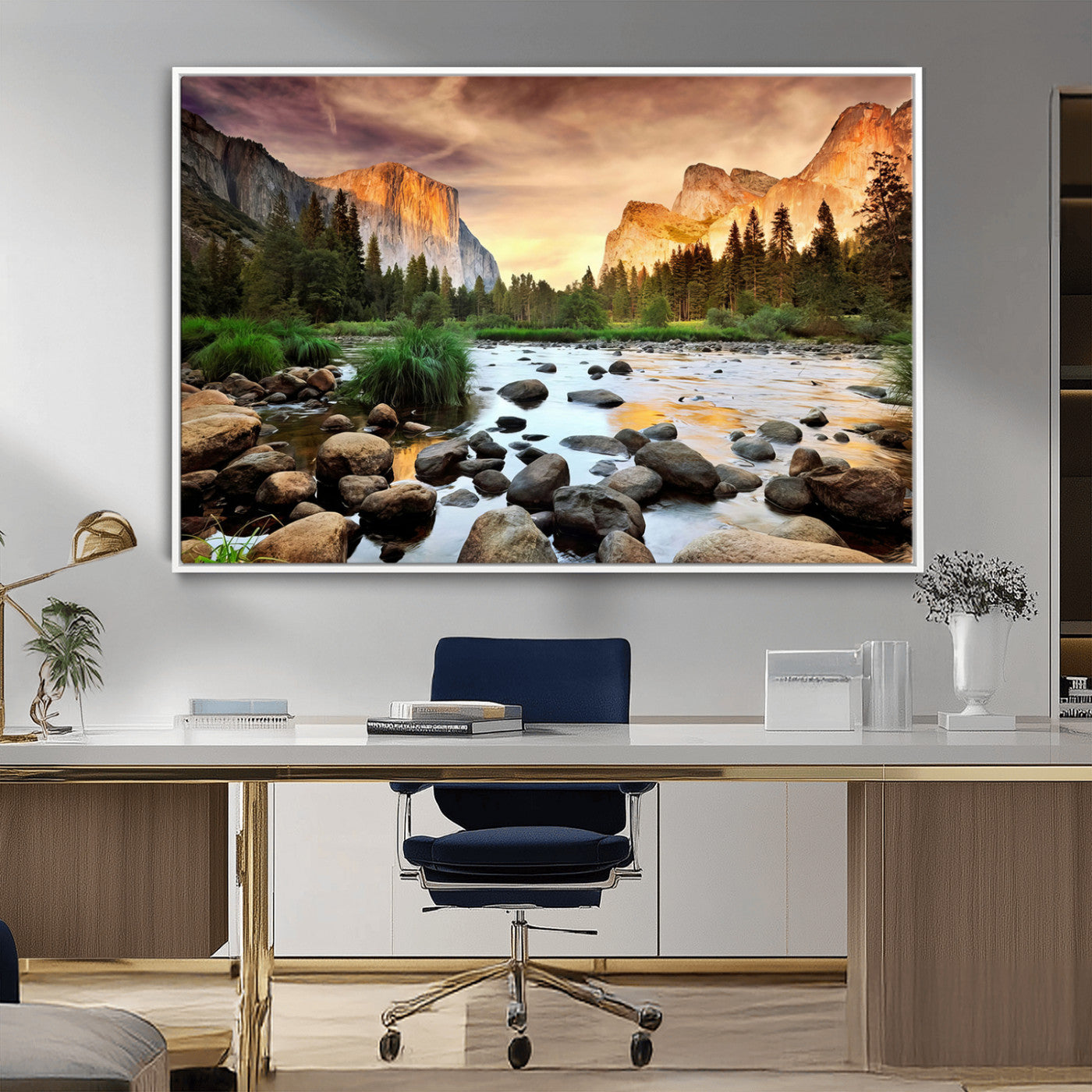 90956031-MGV-CV-36X24-Yosemite Valley Wall Art – Scenic Mountain River Landscape Canvas Print, Nature Photography for Living Room, Bedroom, Cabin,