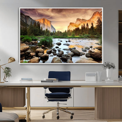 90956031-MGV-CV-36X24-Yosemite Valley Wall Art – Scenic Mountain River Landscape Canvas Print, Nature Photography for Living Room, Bedroom, Cabin,