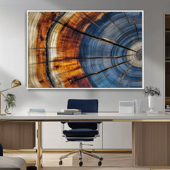 96890915-MGV-CV-36X24-Abstract Tree Ring Wall Art – Rustic Nature Canvas Print with Wood Grain Texture, Modern Earth Tone Artwork for Office, Living