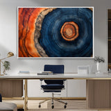 72209152-MGV-FC-36X24_White-Abstract Tree Ring Wall Art – Vibrant Blue Orange Wood Grain Canvas Print, Rustic Modern Nature Artwork for Living Room, Office,