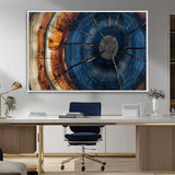 60099360-MGV-CV-36X24-Blue Tree Ring Wall Art – Rustic Wood Grain Canvas Print, Modern Abstract Artwork with Natural Texture for Living Room, Bedroom,