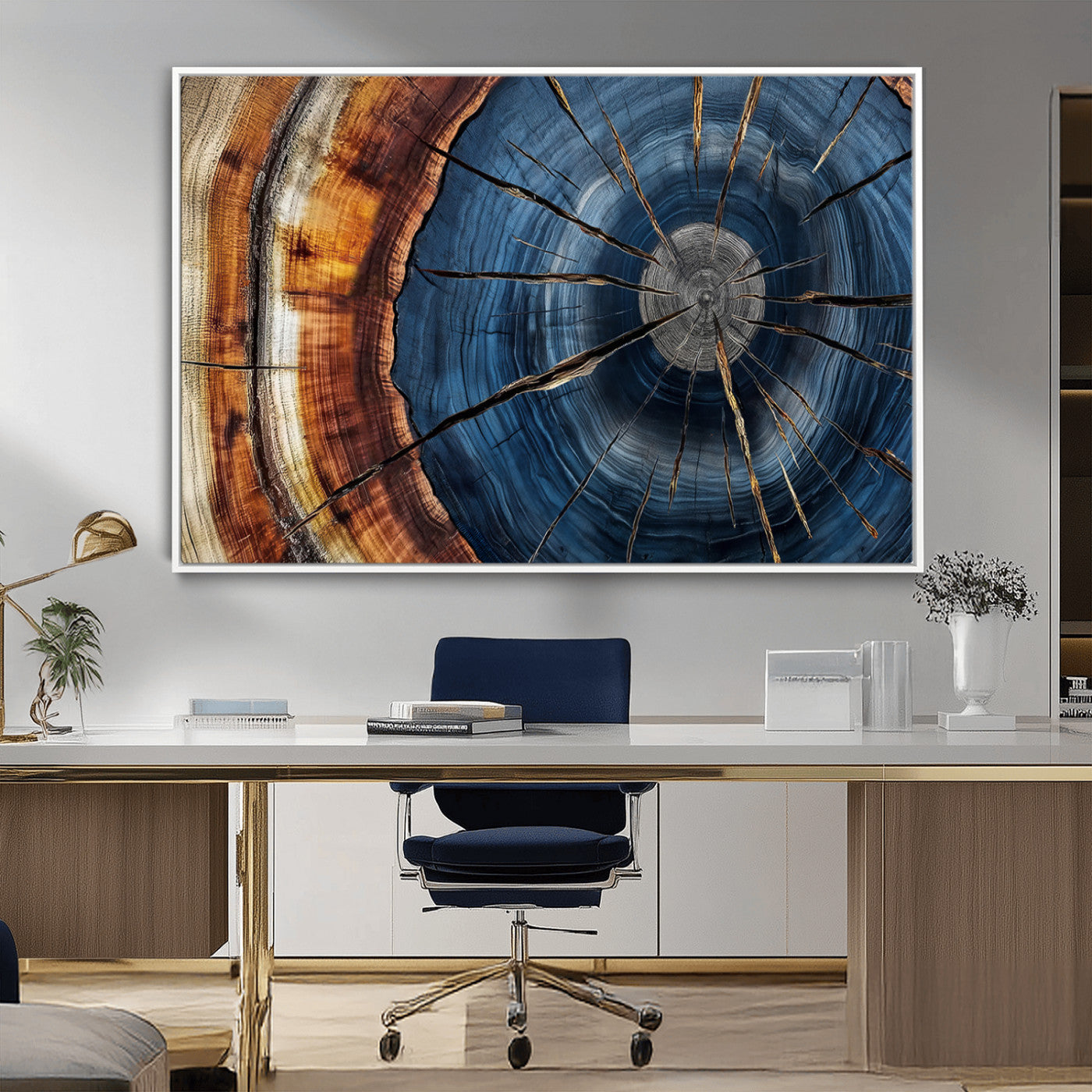 45268471-MGV-FC-36X24_White-Rustic Tree Ring Wall Art – Natural Wood Texture Canvas Print, Abstract Tree Stump Farmhouse Decor for Log Cabin, Wooden House or