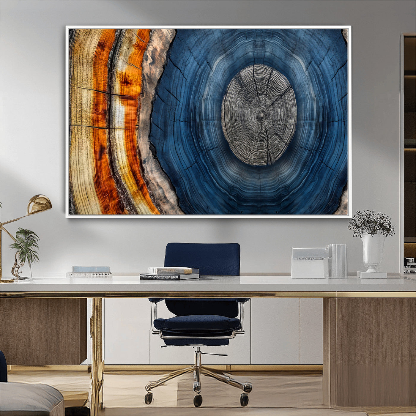84489410-MGV-CV-36X24-Framed Abstract Tree Ring Wall Art Print, Natural Rustic Wood Texture Canvas Print, Wood Tree Stump Farmhouse, Log Cabin Wooden
