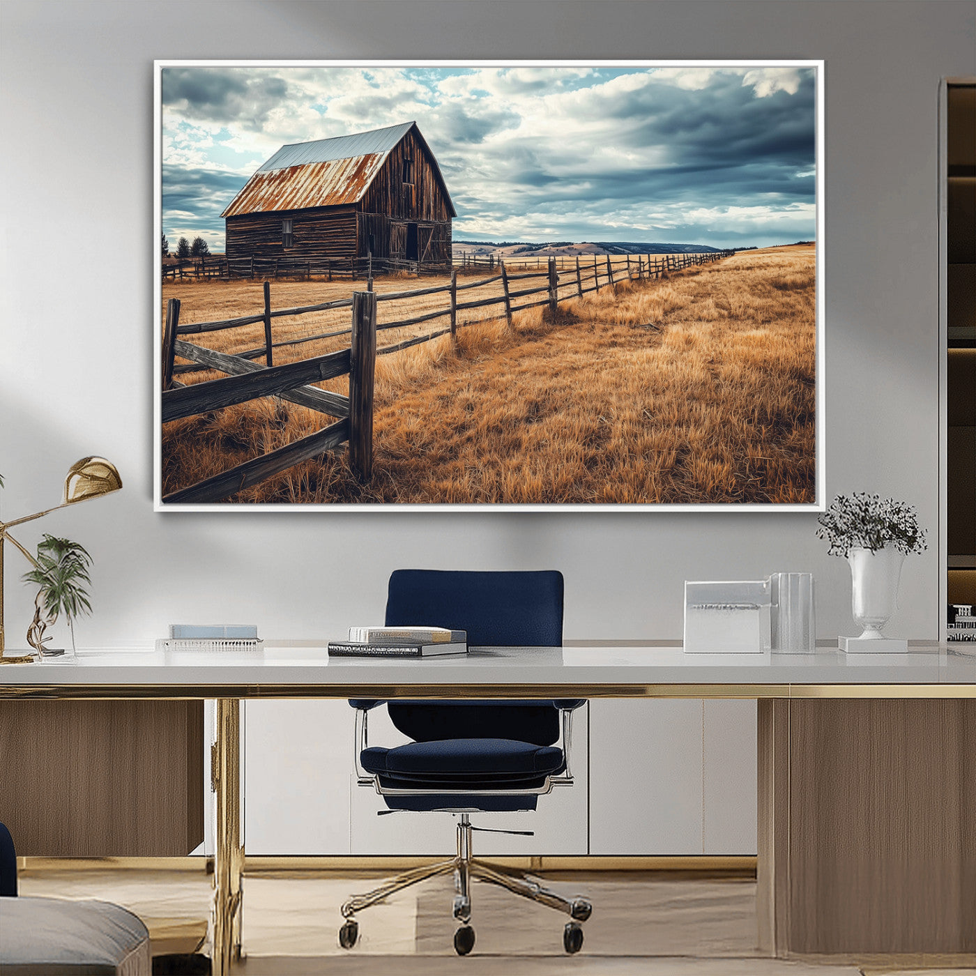 69356982-MGV-CV-36X24-Old Barn Wall Art Canvas Print, Framed Rustic Fence Art Picture Print, Wooden Farmhouse Perfect Rustic Farmhouse Decor Artwork