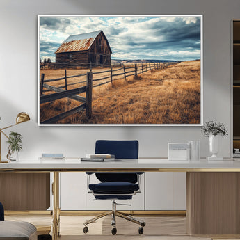 69356982-MGV-CV-36X24-Old Barn Wall Art Canvas Print, Framed Rustic Fence Art Picture Print, Wooden Farmhouse Perfect Rustic Farmhouse Decor Artwork