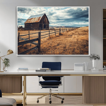 69356982-MGV-CV-36X24-Old Barn Wall Art Canvas Print, Framed Rustic Fence Art Picture Print, Wooden Farmhouse Perfect Rustic Farmhouse Decor Artwork