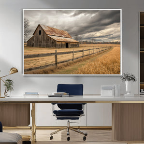 26821575-MGV-CV-36X24-Old Barn Wall Art Canvas Print, Framed Rustic Barn Art Picture Print, Moody Farm Perfect Rustic Farmhouse Decor Artwork