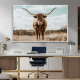 39350715-MGV-CV-36X24-Texas Longhorn Wall Art Canvas Print, Framed Longhorn Cow Art Picture Print, Western Cattle Perfect Rustic Western Decor Artwork