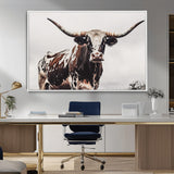 95249234-MGV-CV-36X24-Texas Longhorn Wall Art Canvas Print, Framed Spotted Bull Art Picture Print, Horned Cattle Perfect Rustic Farmhouse Decor Artwork
