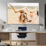 21060648-MGV-FC-36X24_White-Texas Longhorn Wall Art Canvas Print, Framed Speckled Cow Art Picture Print, Rustic Bull Perfect Rustic Western Decor Artwork