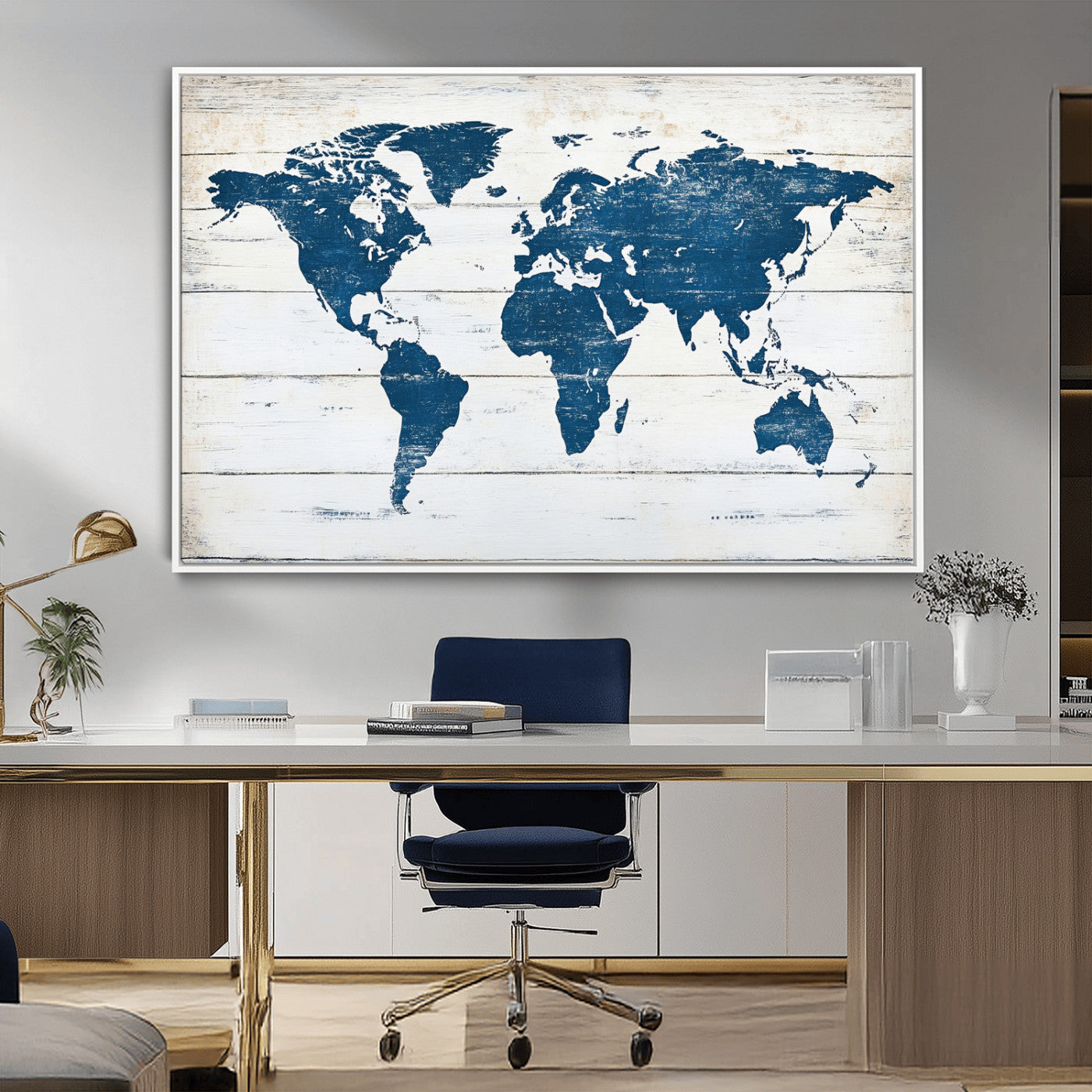 54107201-MGV-CV-36X24-World Map Wall Art Canvas Print, Framed Rustic Atlas Art Picture Print, Wooden Map Perfect Vintage Decor Artwork for Home, Living