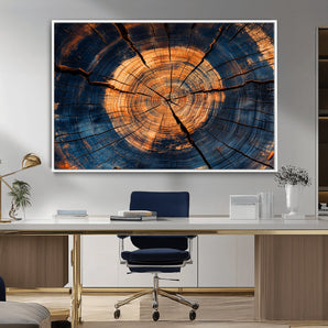 18975622-MGV-CV-36X24-Burnt Wood Wall Art Canvas Print, Framed Aged Timber Art Picture Print, Rustic Tree Slice Perfect Rustic Decor Artwork for Home,