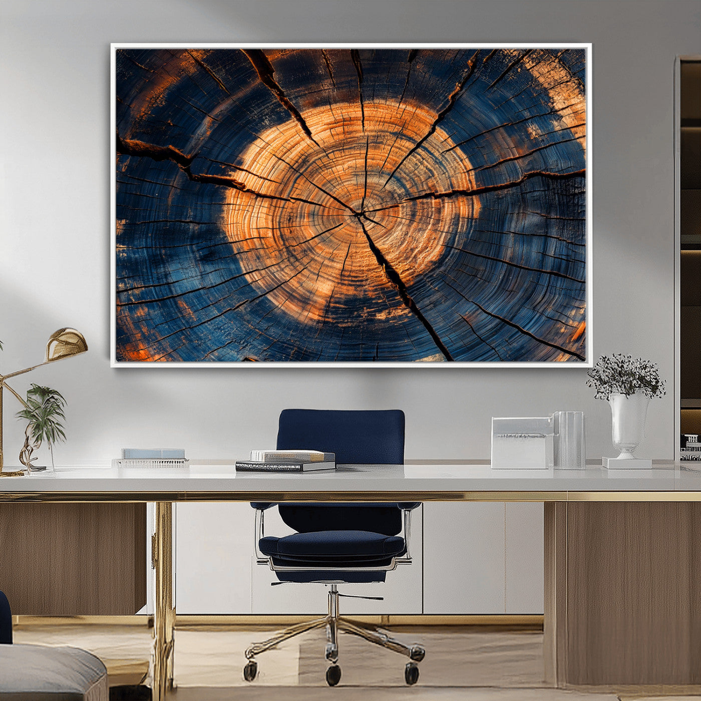 18975622-MGV-CV-36X24-Burnt Wood Wall Art Canvas Print, Framed Aged Timber Art Picture Print, Rustic Tree Slice Perfect Rustic Decor Artwork for Home,