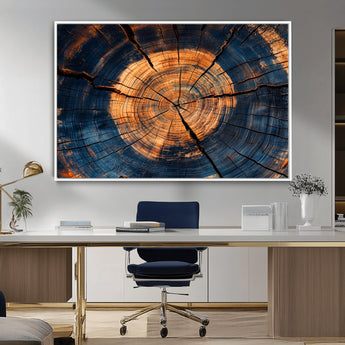 18975622-MGV-CV-36X24-Burnt Wood Wall Art Canvas Print, Framed Aged Timber Art Picture Print, Rustic Tree Slice Perfect Rustic Decor Artwork for Home,