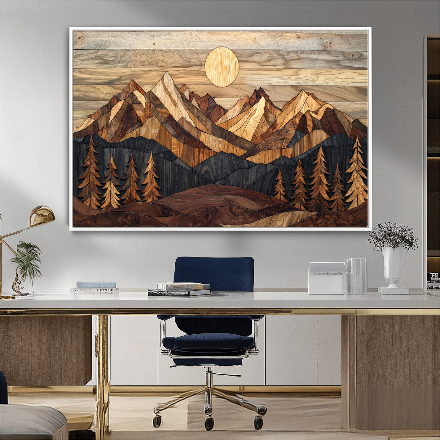 39116082-MGV-CV-36X24-Wood Mountain Landscape Wall Art Canvas Print, Framed Sunset Hills Art Picture Print, Abstract Nature Perfect Boho Decor Artwork