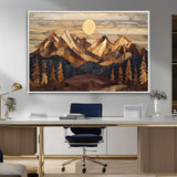 39116082-MGV-CV-36X24-Wood Mountain Landscape Wall Art Canvas Print, Framed Sunset Hills Art Picture Print, Abstract Nature Perfect Boho Decor Artwork