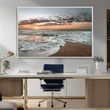40632752-MGV-CV-36X24-Ocean Sunset Wall Art Canvas Print, Framed Beach Waves Art Picture Print, Coastal Scene Perfect Coastal Decor Artwork
