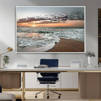 40632752-MGV-CV-36X24-Ocean Sunset Wall Art Canvas Print, Framed Beach Waves Art Picture Print, Coastal Scene Perfect Coastal Decor Artwork