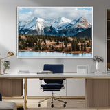 36247746-MGV-CV-36X24-Snowy Peaks Wall Art Canvas Print, Framed Alpine Lake Art Picture Print, Pine Forest Perfect Alpine Wilderness Decor Artwork