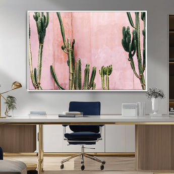 93119502-MGV-CV-36X24-Tall Cactus Wall Art Canvas Print, Framed Pink Wall Art Picture Print, Cactus Lines Perfect Modern Desert Decor Artwork