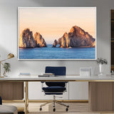 72996116-MGV-CV-36X24-El Arco Wall Art Canvas Print, Framed Cabo Rocks Art Picture Print, Ocean Arch Perfect Golden Coastal Landmark Decor Artwork