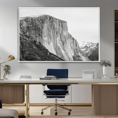 39393420-MGV-CV-36X24-El Capitan Wall Art Canvas Print, Framed Yosemite Cliff Art Picture Print, Monochrome Mountain Perfect Monochrome Sierra Decor