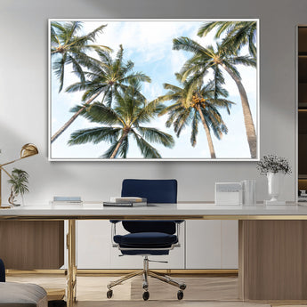 87247012-MGV-CV-36X24-Skyward Palm Trees Wall Art Canvas Print, Framed Tropical Sky Art Picture Print, Coconut Palm Perfect Tropical Skyview Decor