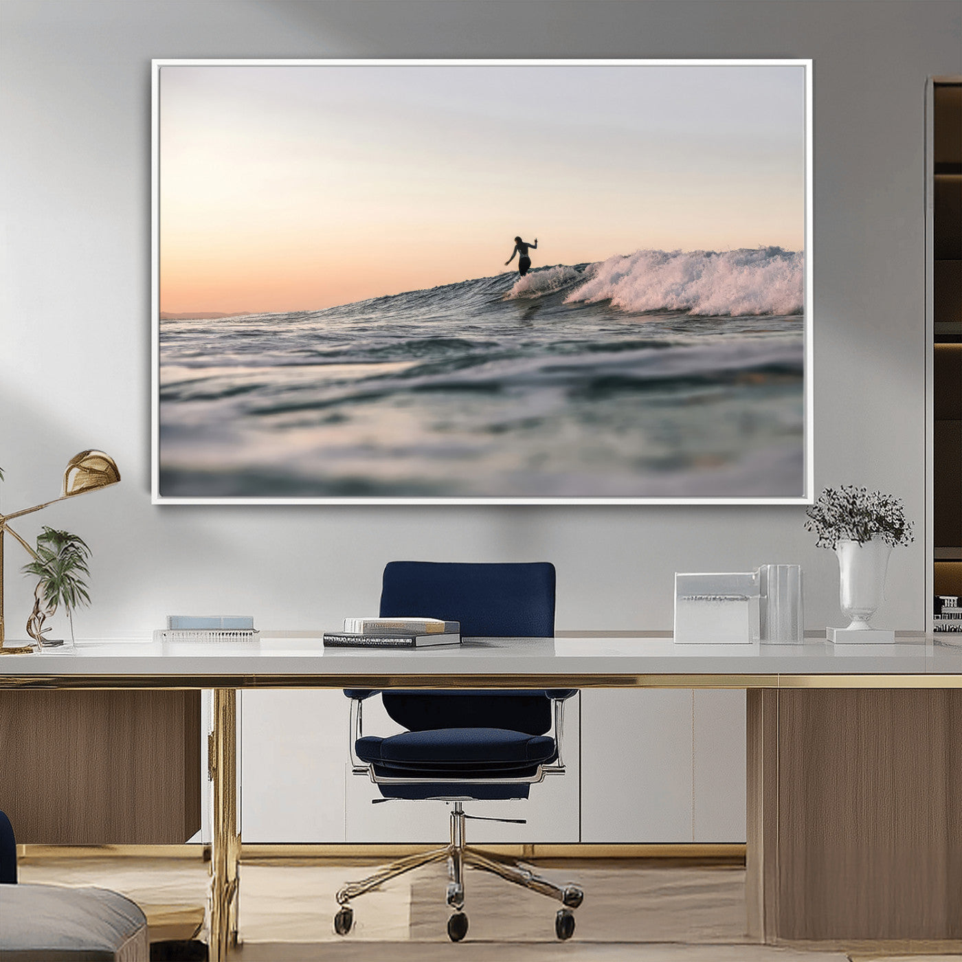58502923-MGV-CV-36X24-Wave Rider Wall Art Canvas Print, Framed Ocean Wave Art Picture Print, Riding Surf Perfect Sunset Surf Decor Artwork