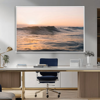 46299358-MGV-CV-36X24-Sunset Waves Wall Art Canvas Print, Framed Ocean Horizon Art Picture Print, Golden Water Perfect Golden Hour Coastal Decor Artwork