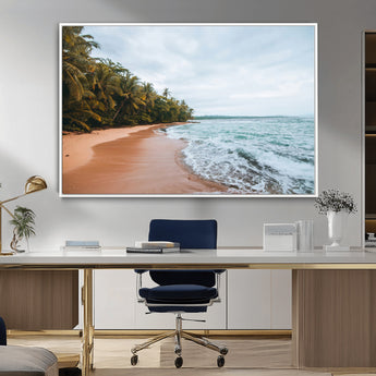 88125882-MGV-CV-36X24-Tropical Shoreline Wall Art Canvas Print, Framed Palm Trees Art Picture Print, Tropical Ocean Perfect Tropical Coastal Decor