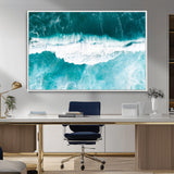 23828594-MGV-FC-36X24_White-Aerial Waves Wall Art Canvas Print, Framed Ocean Break Art Picture Print, Sea Foam Perfect Tropical Coastal Decor Artwork