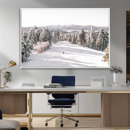 62119206-MGV-CV-36X24-Snowy Trail Wall Art Canvas Print, Framed Ski Slope Art Picture Print, Winter Pines Perfect Alpine Adventure Decor Artwork