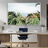 45700479-MGV-CV-36X24-Monstera Leaves Wall Art Canvas Print, Framed Tropical Ocean Art Picture Print, Tropical Foliage Perfect Tropical Coastal Jungle