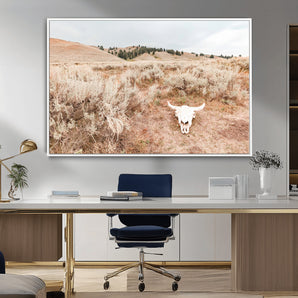 97234735-MGV-CV-36X24-Rustic Bones Wall Art Canvas Print, Framed Desert Sage Art Picture Print, Prairie Skull Perfect Minimal Rustic Decor Artwork