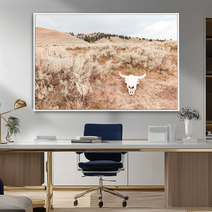 97234735-MGV-CV-36X24-Rustic Bones Wall Art Canvas Print, Framed Desert Sage Art Picture Print, Prairie Skull Perfect Minimal Rustic Decor Artwork