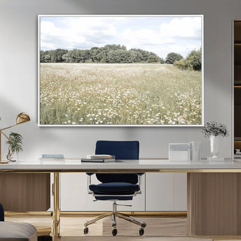 43258946-MGV-CV-36X24-Daisy Field Wall Art Canvas Print, Framed Pastel Flower Art Picture Print, Meadow Bloom Perfect Scandinavian Minimalist Decor