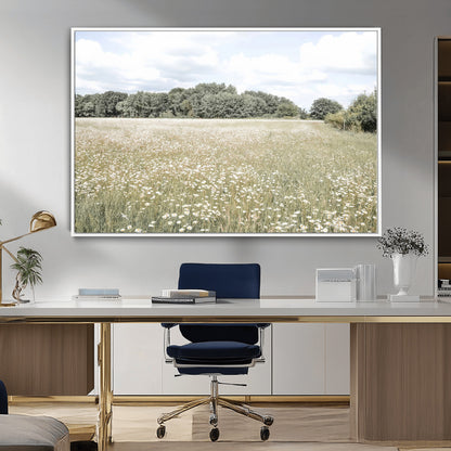 43258946-MGV-CV-36X24-Daisy Field Wall Art Canvas Print, Framed Pastel Flower Art Picture Print, Meadow Bloom Perfect Scandinavian Minimalist Decor