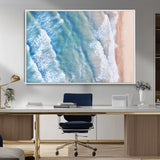 17641845-MGV-CV-36X24-Aerial Ocean Wall Art Canvas Print, Framed Blue Waves Art Picture Print, Sandy Shoreline Perfect Modern Coastal Decor Artwork
