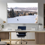 79857868-MGV-CV-36X24-Snowy Mountain Wall Art Canvas Print, Framed Ski Slope Art Picture Print, Winter Forest Perfect Modern Rustic Decor Artwork