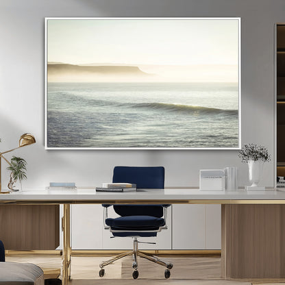 39310633-MGV-CV-36X24-Coastal Cliffs Wall Art Canvas Print, Framed Misty Ocean Art Picture Print, Morning Light Perfect Minimalistic Coastal Decor