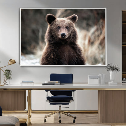 47112103-MGV-CV-36X24-Brown Bear Wall Art Canvas Print, Framed Forest Wildlife Art Picture Print, Woodland Bear Perfect Rustic Cabin Decor Artwork